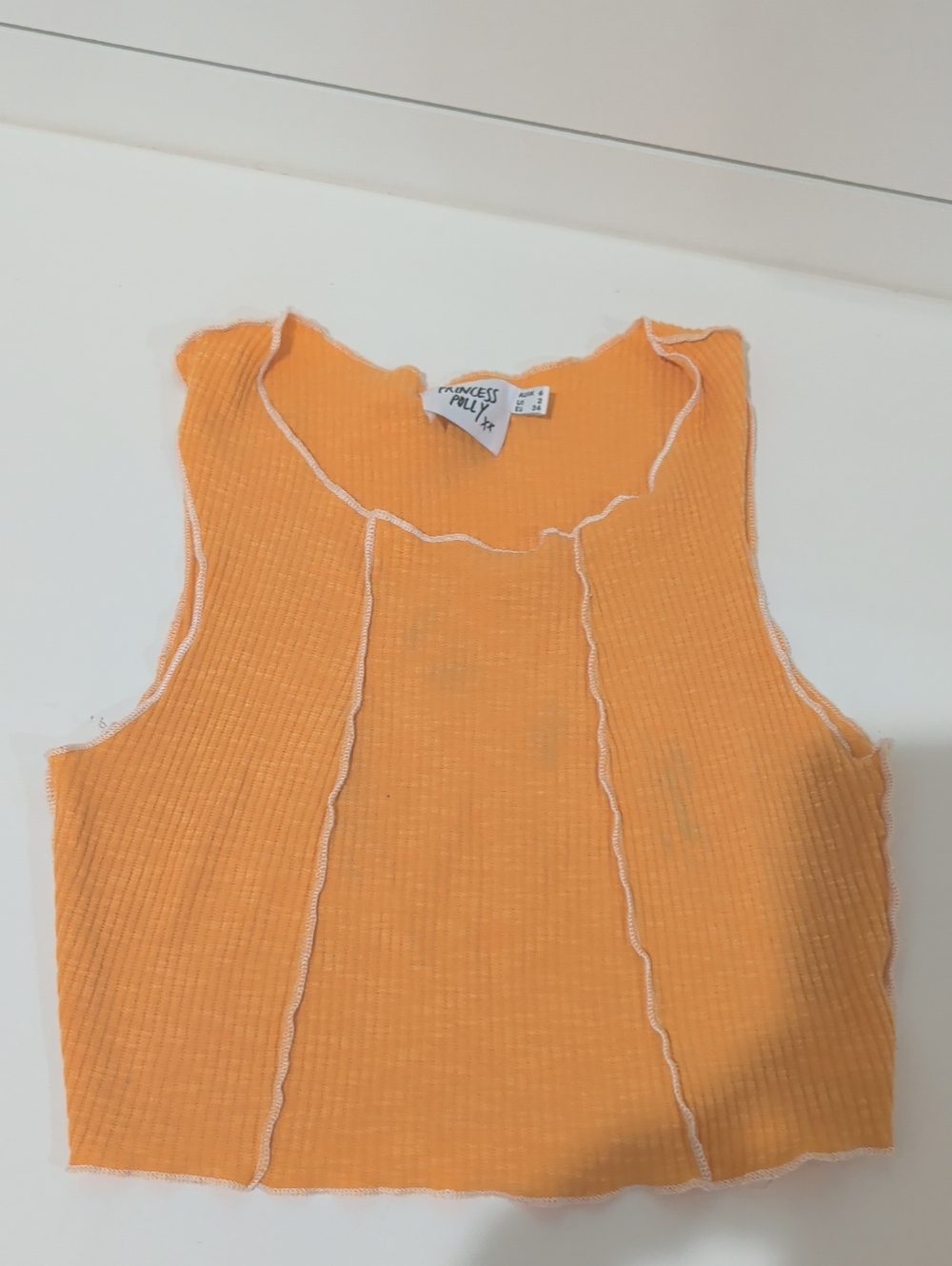 Princess Polly Bright Orange Ribbed Cropped Tank with Contrast Seams